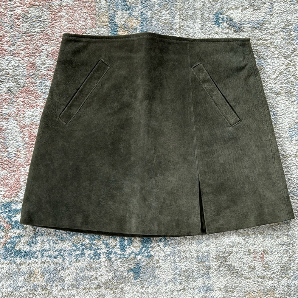 Suede Mini Skirt in Olive Green